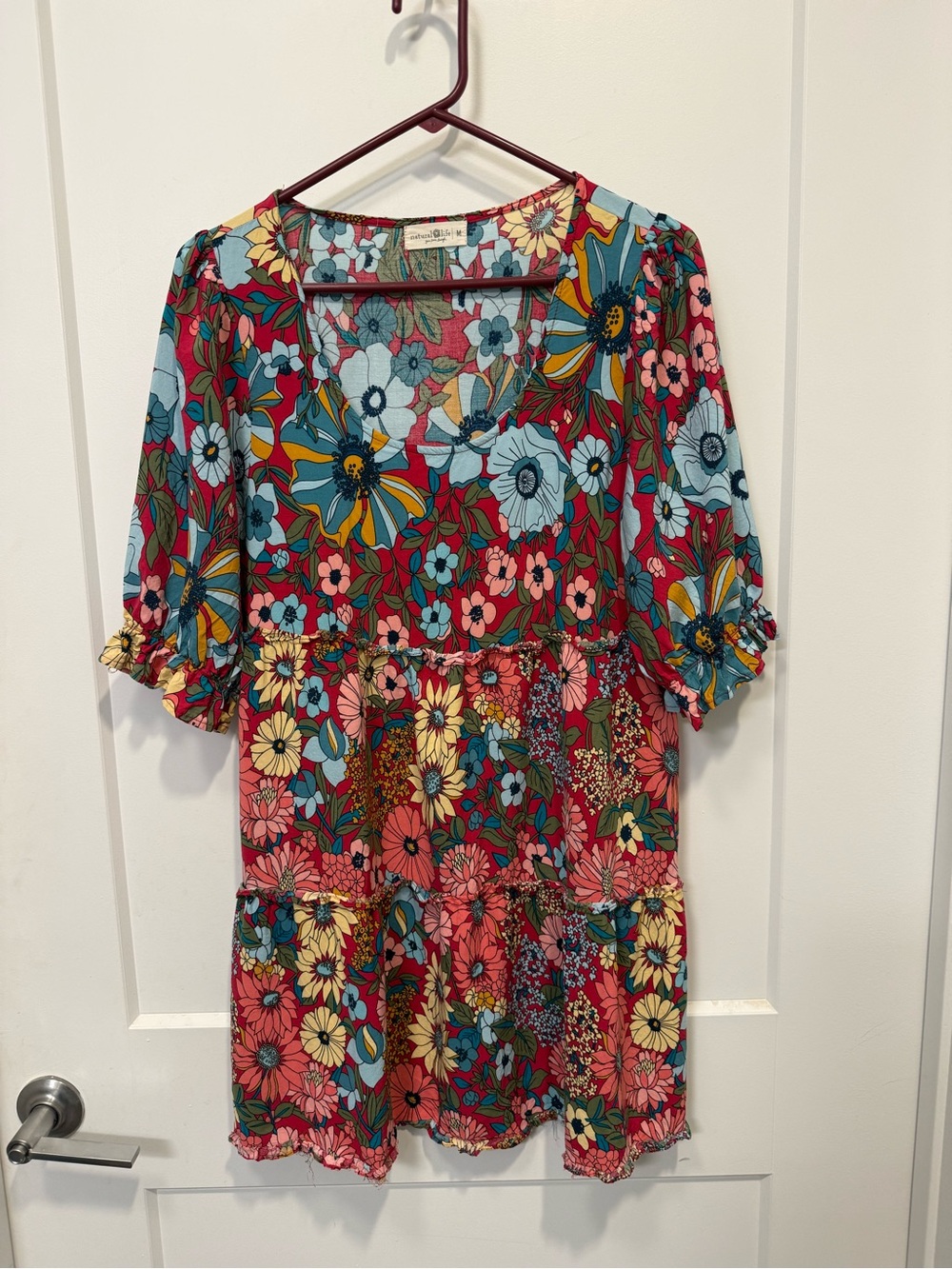 Womens Floral Tiered Tunic Dress in Multicolor